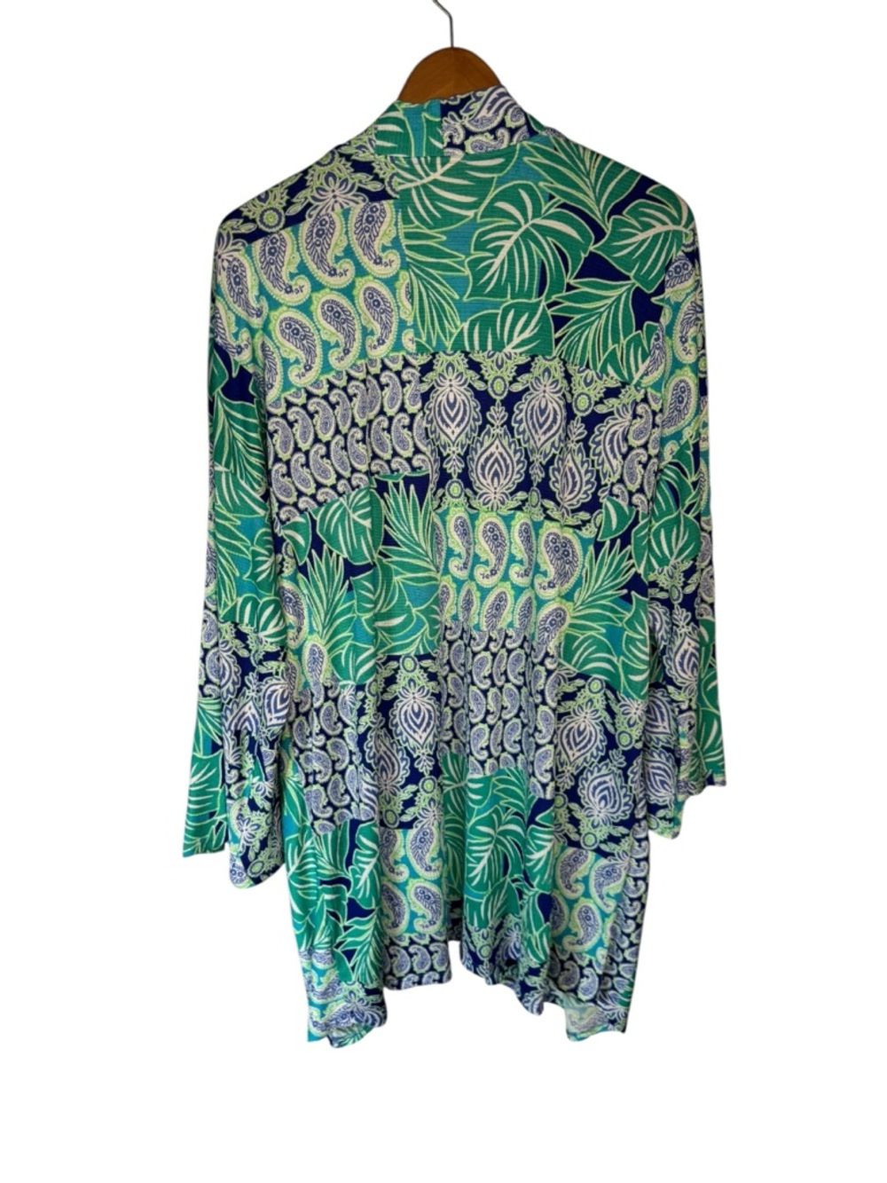 Ruby Rd Bali Patchwork Knit Cardigan Top Blue Green Sea Colors Size 3X NWT - Picture 4 of 10